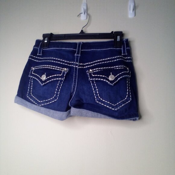 Knox Rose Shorts Women 2 Midi Short Button Pocket Large Stitching Roll Hem Blue - Picture 8 of 13